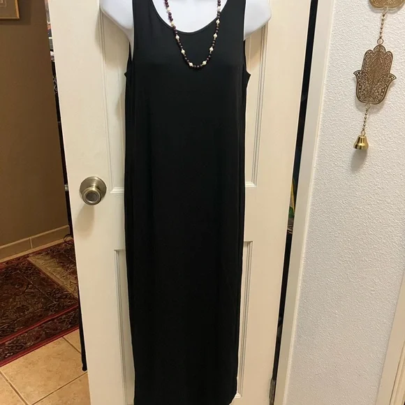 eileen fisher black maxi dress Eileen Fisher - Women's Woven Pliss Round Neck Dress - Black